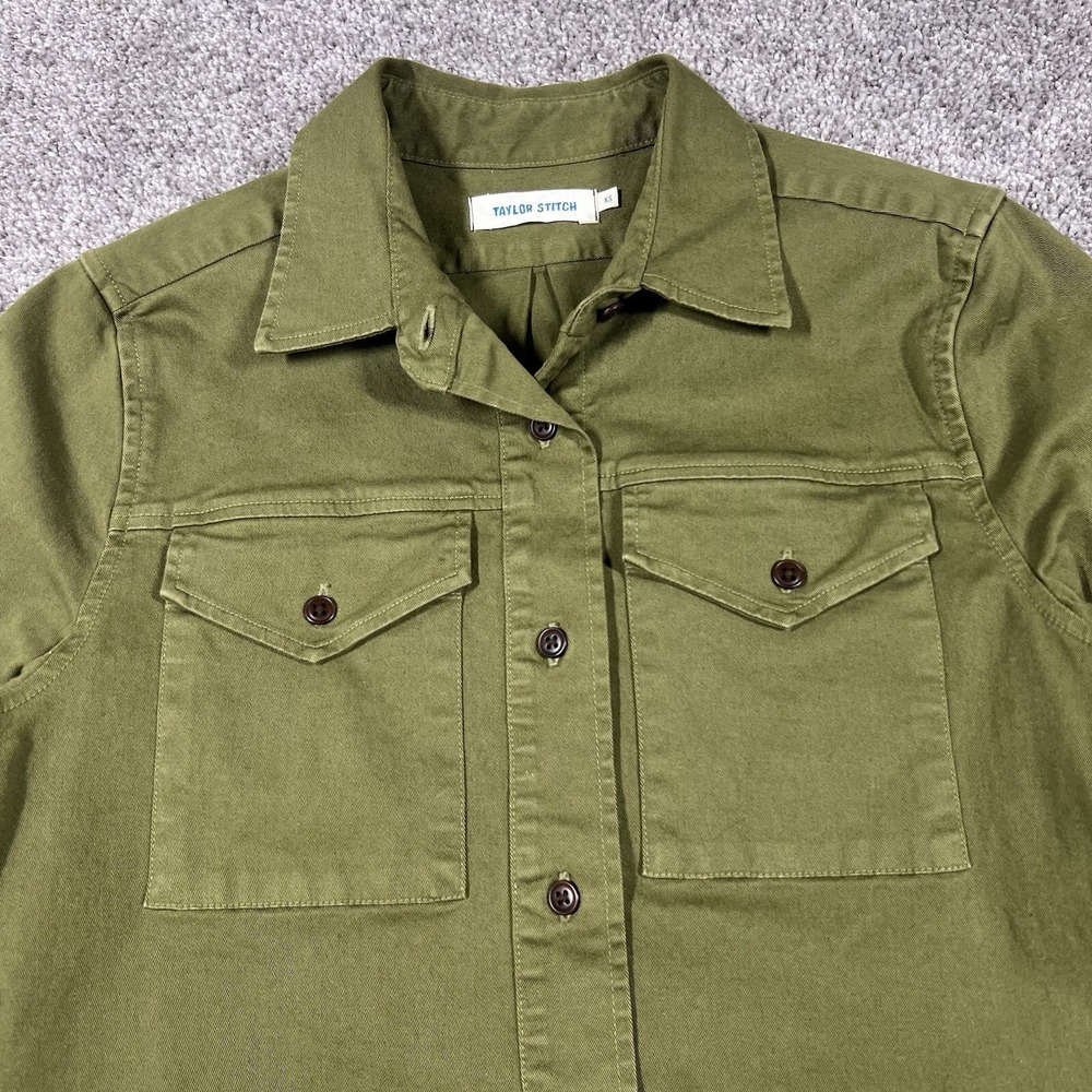 Taylor Stitch The Trench Shirt Dress XS Military Utility Army Green Cotton Top‎